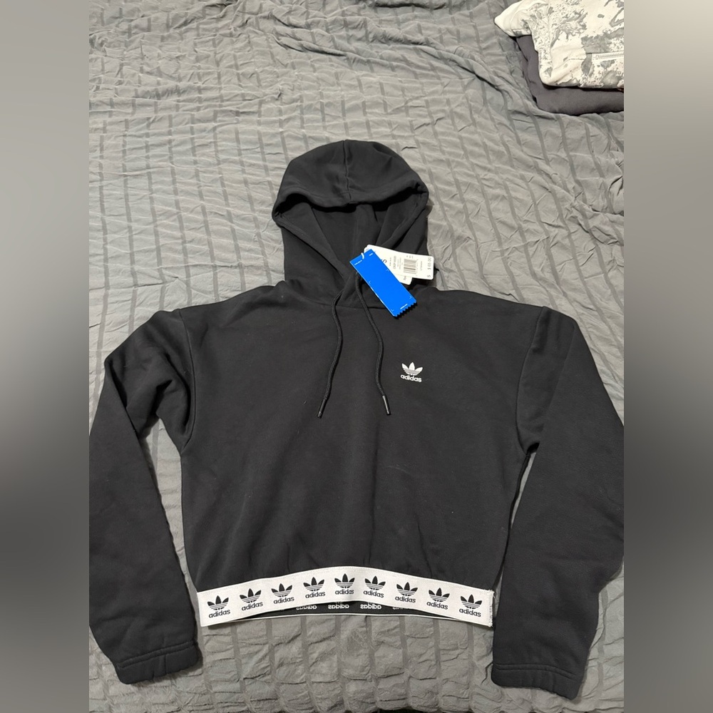 Women’s Adidas Black Cropped Hoodie with Logo Band